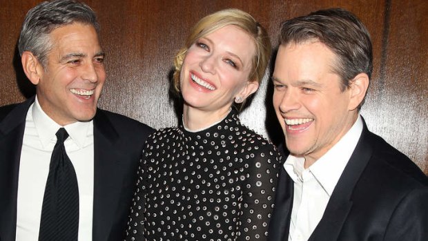 Serious starpower:  George Clooey, Cate Blanchett and Matt Damon in February 2014.