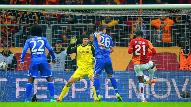 Equaliser: Galatasaray's Aurelien Chedjou squares the ledger in the second half against Chelsea.