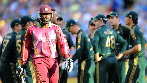 The Australian bowlers reckon they have the measure of West Indies captain Chris Gayle, caught during Sunday's one-day international at the MCG.