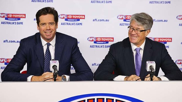 New AFL CEO Gillon McLachlan (L) and Commission Chairman Mike Fitzpatrick.