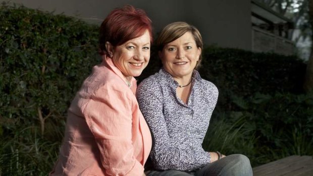 "Really positive news": Tony Abbott's sister and City of Sydney councellor Christine Forster (right), pictured with her fiancee Virginia Edwards, welcomes the new poll findings.
