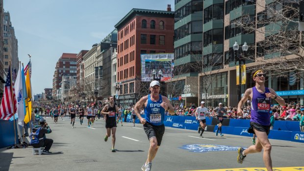 Boston Marathon runners in a scene from <i>Patriots Day</i>.