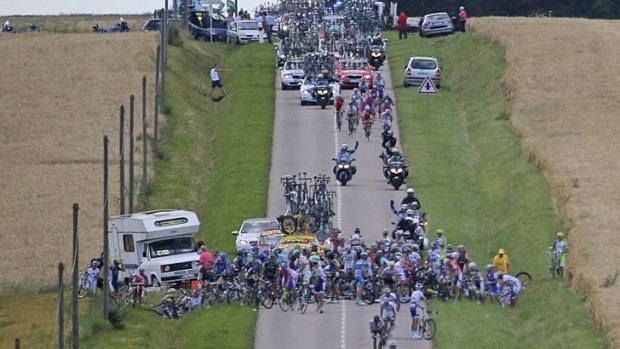 Split in the peloton ... the crash blocked the road with 25km to go.