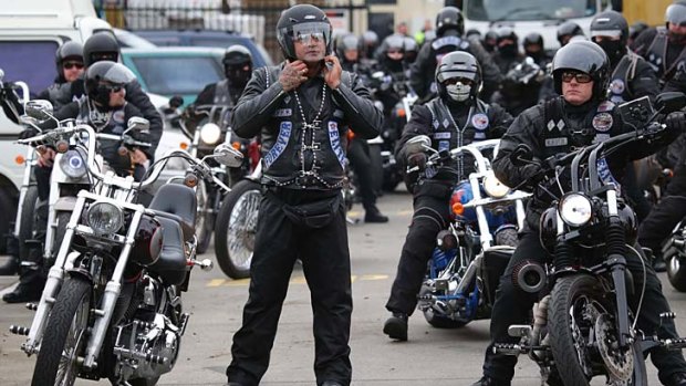 Revving up: Members of Rebels gang chapters prepared to head out of Melbourne on Friday morning on their national run to Perth.