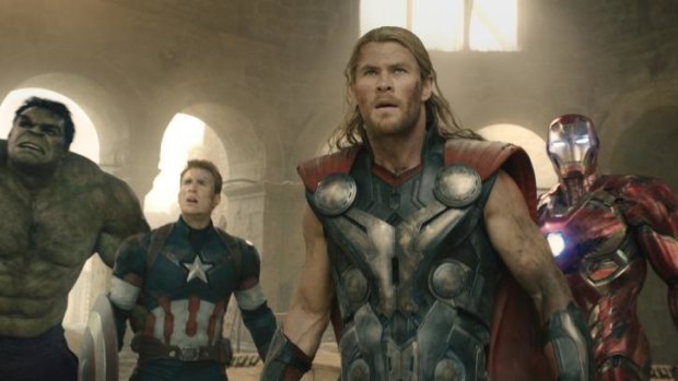 Marvel's Avengers (from left) Hulk (Mark Ruffalo), Captain America (Chris Evans), Thor (Chris Hemsworth), Iron Man (Robert Downey jnr) in <i>Avengers: Age of Ultron</i>. 