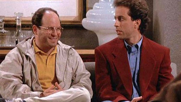 Jason Alexander, as George Costanza, and Jerry Seinfeld (as himself) during their <i>Seinfeld</i> sitcom days.
