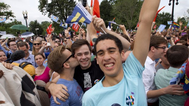 Supporters of same-sex marriage celebrate outside of the Supreme Court in Washington.