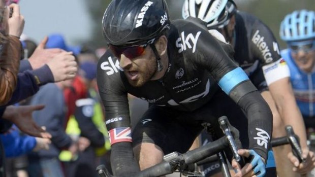 Comeback trail: Bradley Wiggins competes for Team Sky on the infamous cobblestones of the Paris-Roubaix one-day classic, in which he finished ninth. 
