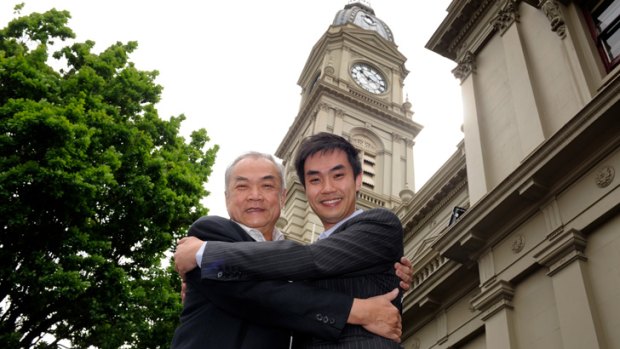 Former lord mayor John So with his son, John. The younger So is up for election.