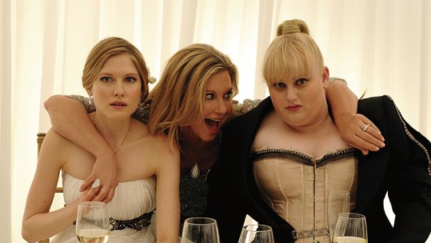 Why?: How on earth did the talented Rebel Wilson, far right, and Olivia Newton-John, centre, get involved in this?