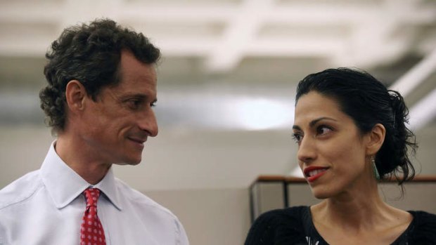 Huma Abedin, wife of Anthony Weiner, a leading candidate for New York City mayor, speaks during a press conference.