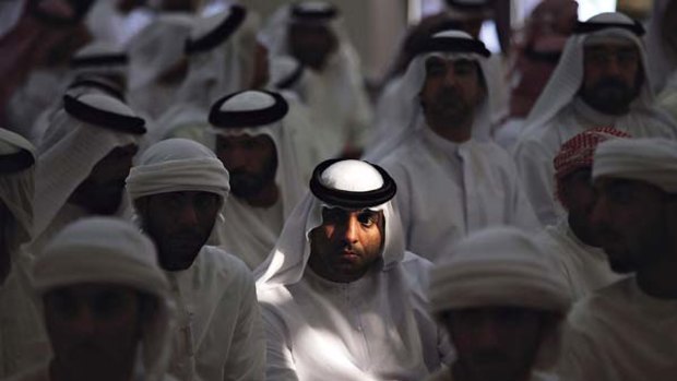 Men attend the funeral of Sheikh Saqr al Qasimi in Ras Al Khaimah October 27, 2010.