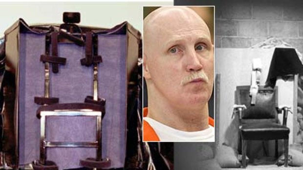 Ronnie Lee Gardner ... to be executed in a Utah firing squad chair, these two pictured in 1996, left, and 1977.