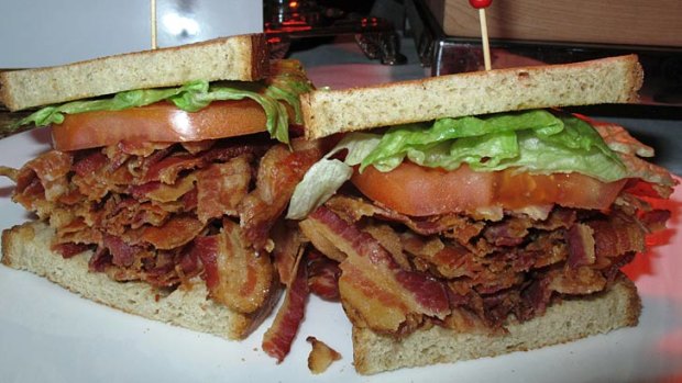 A bacon-lettuce-and-tomato sandwich made with an entire pound of bacon at the Tropicana Casino and Resort in Atlantic City.
