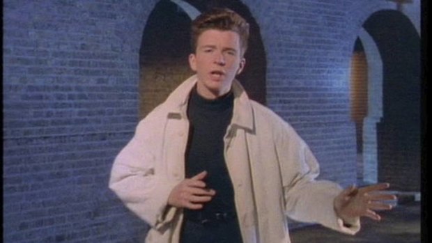 Rick Astley busts a move in the video clip for his 1980s hit <i> Never Gonna Give You Up. </i>