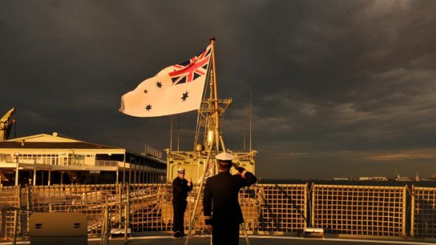 HMAS Perth docked at Station Pier in Port Melbourne.