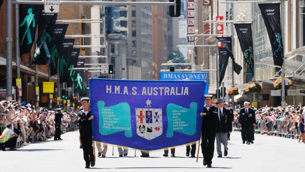 Fleet review: Sailors march down George Street in Sydney.