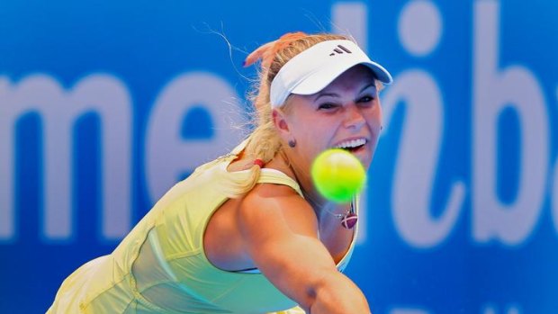 Close call ... Caroline Wozniacki.