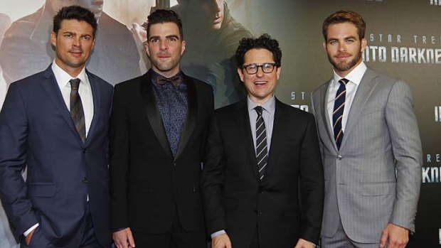 All about the fans: The stars and director from the movie <em>Star Trek Into Darkness</em> at the Sydney premiere. From left, Karl Urban, Zachary Quinto,  J.J. Abrams and Chris Pine.