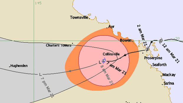 The location of tropical cyclone Ului at 7.45am.