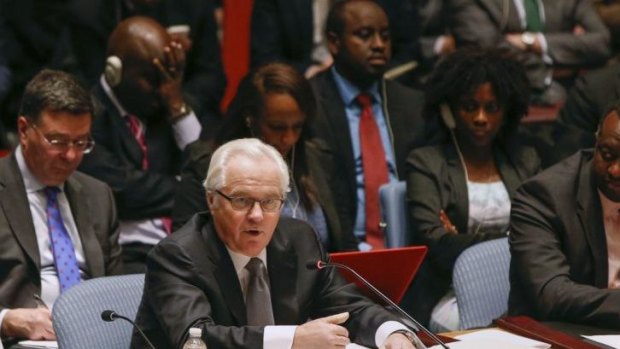 Russian ambassador Vitaly Churkin defends Moscow's Ukraine incursion at the UN Security Council.
