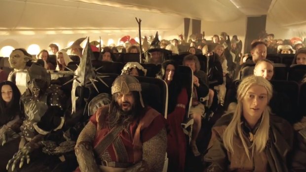 A scene from an Air New Zealand in-flight safety video.