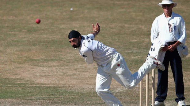 Second spinner threat: Monty Panesar in action for Sussex against Australia at Hove on Sunday.