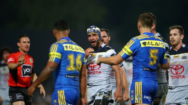 Back with a vengeance: Johnathan Thurston returned in style to destroy the Eels.