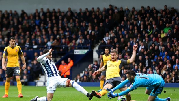 Hal Robson-Kanu scores West Bromwich Albion's second goal.
