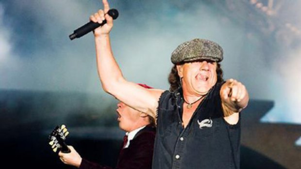 Angus Young and Brian Johnson on stage at the AC/DC concert in Wellington, New Zealand. Photo: Maarten Holl
