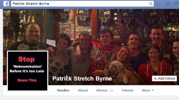 Jonny Byrne's brother, Patrick "Stretch" Byrne, called in a Facebook post for people to stop playing the game Neknominate.