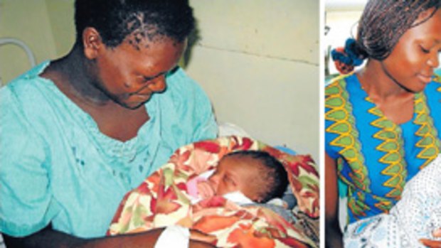 Carolyn Anyano, Lilian Osano, Josephine Ochieng and Nancy Otieno, in New Nyanza Provincial Hospital  in Kisumu, Kenya, hold their newborn sons, all named after Barack Obama.