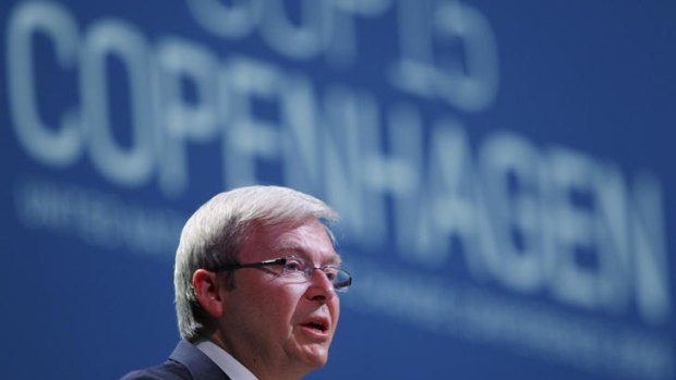 Tipping point ... Kevin Rudd  delivers his speech at the UN Climate Summit in Copenhagen, 2009.