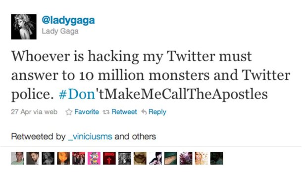The tweet Lady Gaga sent to her followers after the hack.