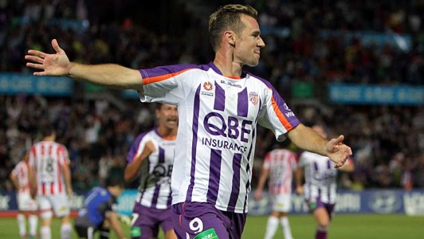 On target: Shane Smeltz celebrates one of his many goals for Perth Glory.
