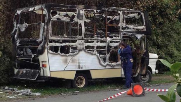 The charred remains of the campervan.