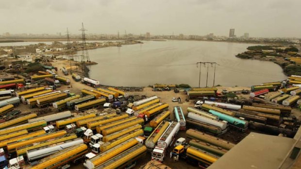 Long haul ... NATO supply convoys assemble near Karachi port before taking the hazardous journey to US-led coalition bases in Afghanistan. Last year more than 150 convoys were attacked.