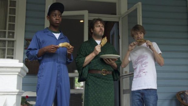 R.J. Cyler (left), Nick Offerman and Thomas Mann in <i>Me and Earl and the Dying Girl</i>.