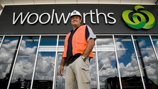 Nikias Diamond builder Dimitri Stramarcos in front of the Woolworths at Bonner shops during construction.