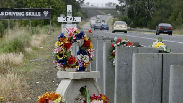 Pic shows a roadside memorial for a victim of the Pacific Highway.