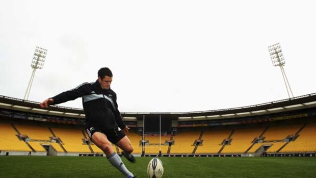 Pivotal selection ... Dan Carter practises his goal-kicking.