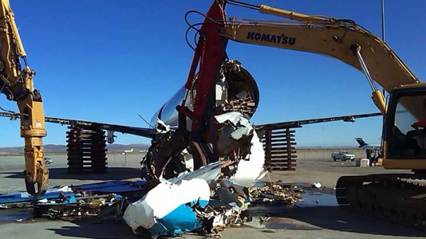 A 15-year-old Airbus A320 is demolished at Southern California Logistics Airport. The market for new planes is booming, but some believe it is a bubble fit to burst.