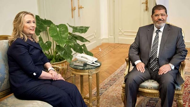 A historic shift ... US Secretary of State Hillary Clinton meets with Egyptian President Mohammed Mursi.