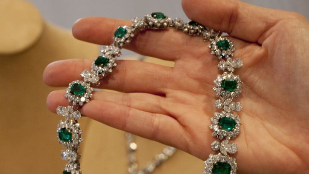 Elizabeth Taylor's emerald and diamond necklace and pendant.