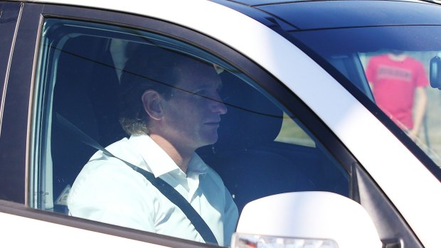 James Hird arrives at the club's headquarters after the verdict on Tuesday.