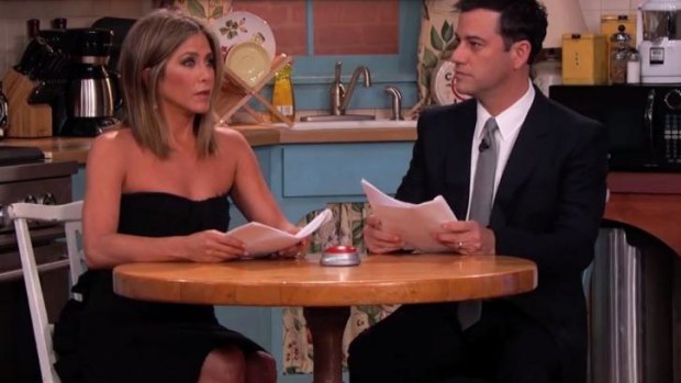 Jennifer Aniston plays Rachel Green again with Jimmy Kimmel as Ross, with a <i>Friends</i> fan fiction script he wrote.