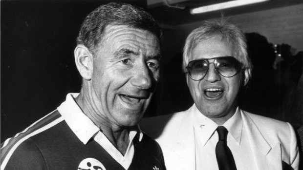 Coach Tom Hafey and Dr Geoffrey Edelsten, the one-time colourful private owner of the Sydney Swans, in 1986.