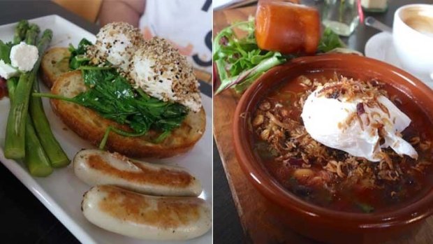 The dukkah eggs with chipolatas and the beans at Feast  