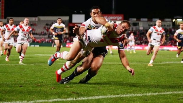 Value for money: Jason Nightingale scored three tries for St George Illawarra against the Cowboys.