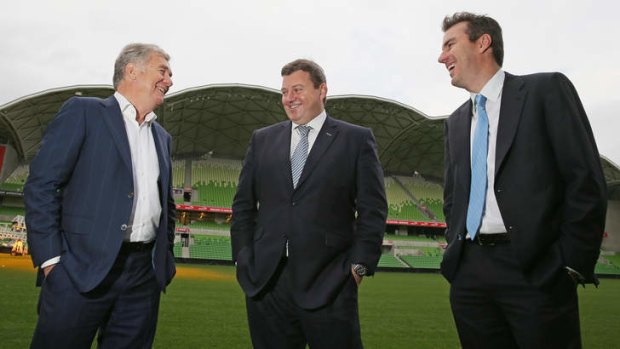 Calm before the Storm: Gerry Ryan, Bart Campbell and Matthew Tripp at AAMI Park in Melbourne.